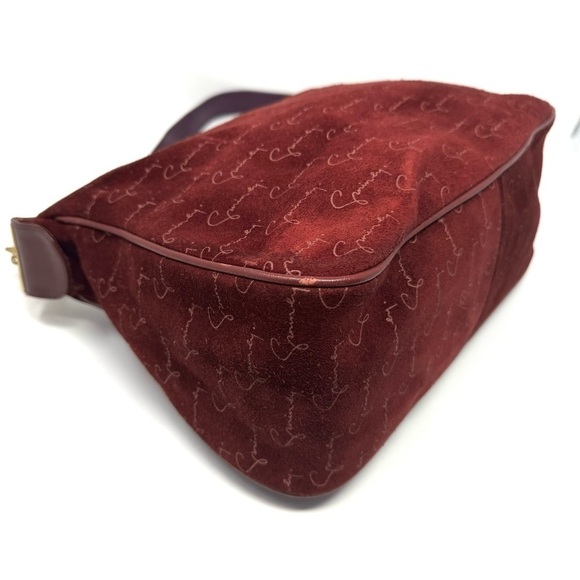 Givenchy Vintage Burgundy Suede Shoulder Bag – Gold Logo, Rare 90s Style - Picture 8 of 12